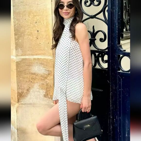 NWT ZARA ZW COLLECTION POLKA DOT HALTER TOP - Picture 2 of 14